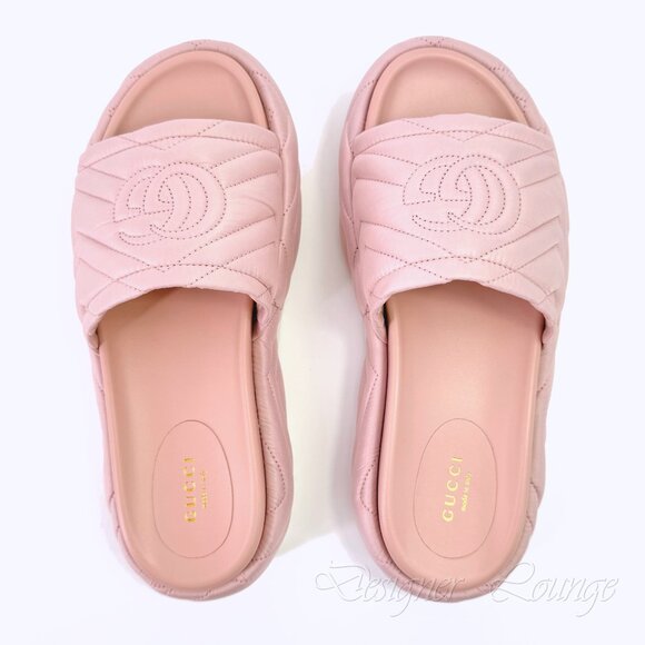 NEW GUCCI Angelina Quilted GG Logo Pink Nylon Platform Sandals EU 39 US 9 - Picture 3 of 11